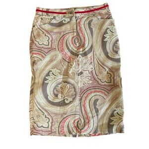 Etro Womens Pencil Straight Skirt Size 42 Beige Paisley Work Career Italy